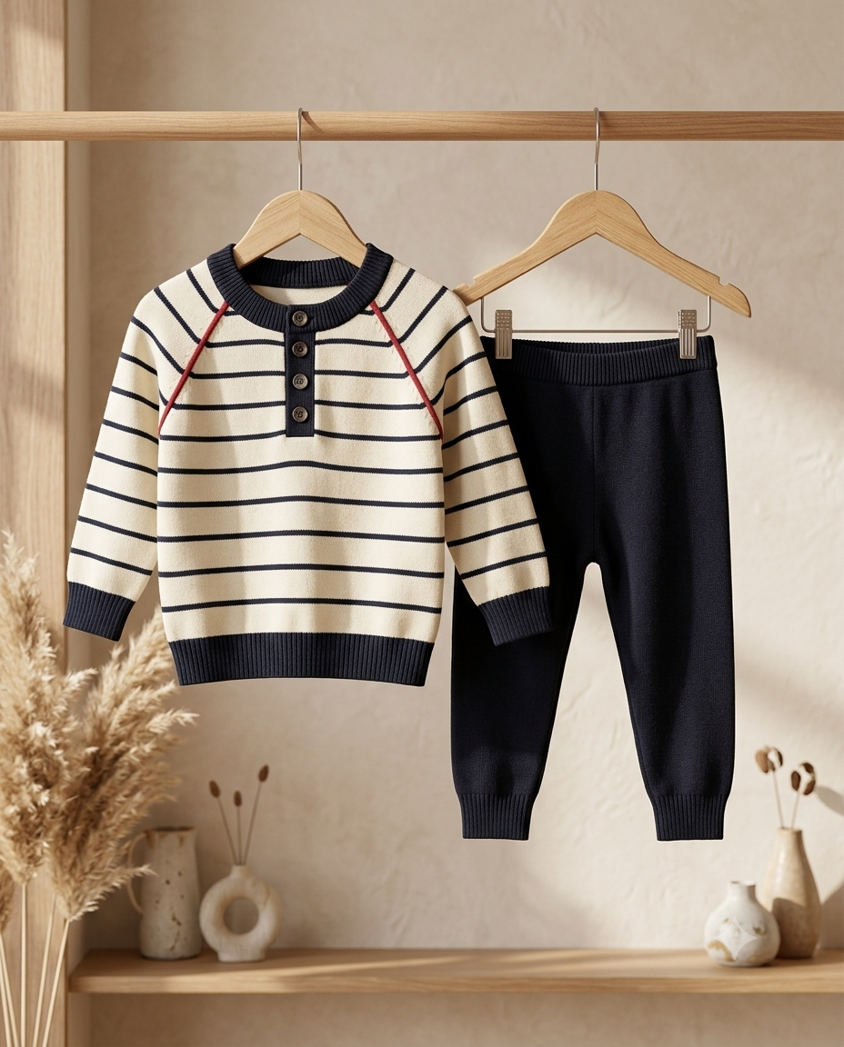 Enhance your child's wardrobe with this elegant and comfortable knitted outfit, perfect for any occasion.