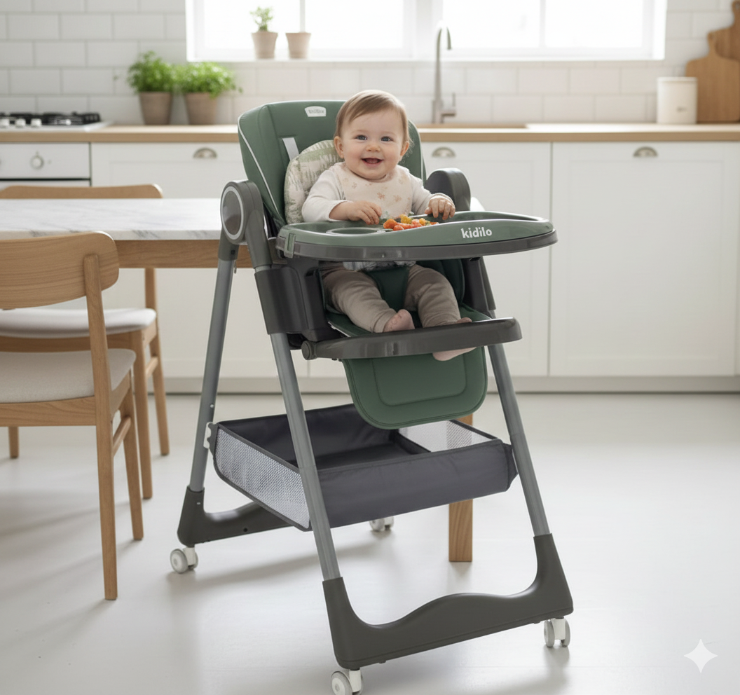 Kidilo Baby High Chair – Adjustable, Foldable & Safe Feeding Chair for Babies