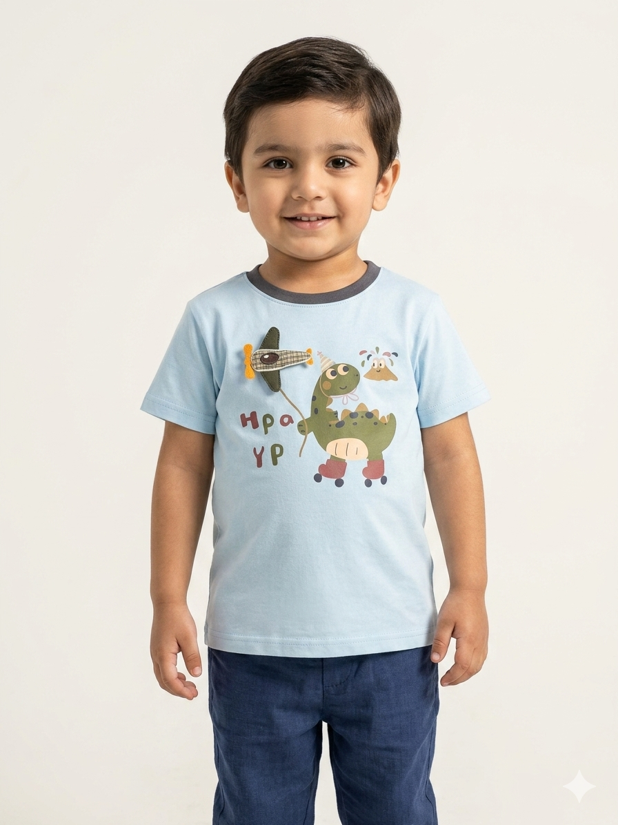 Boys Off-White Graphic T-Shirt - Cute Dinosaur Adventure Design