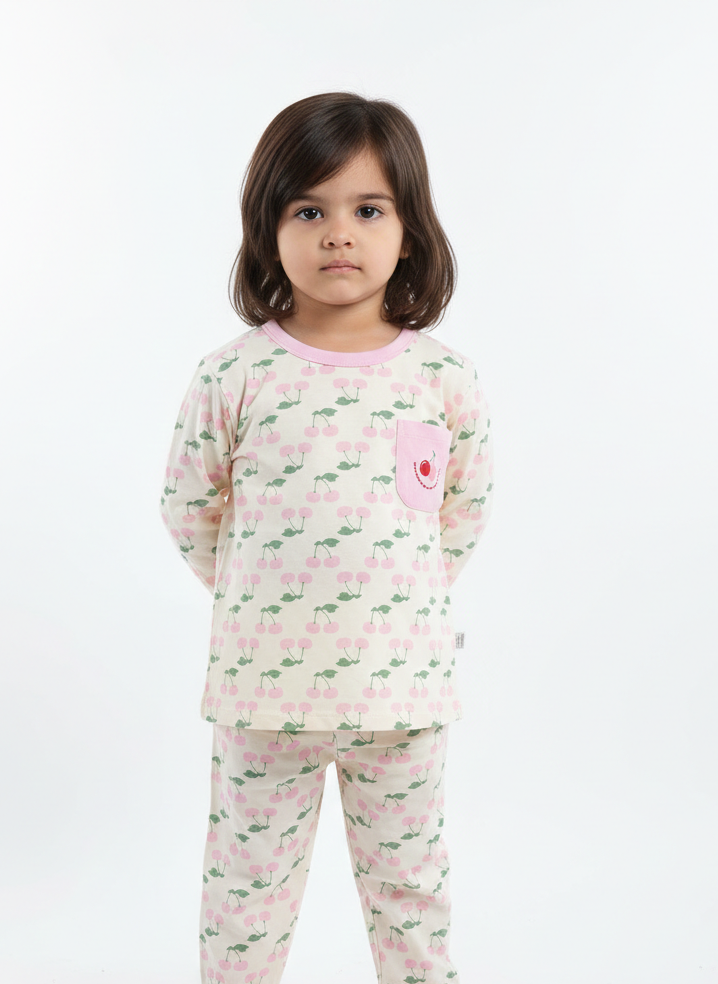 China Imported Kids Night Suit – Soft Cotton Nightwear | Cherry Print Pajama Set