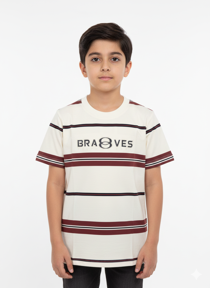 Boys' Essential Striped Crew Neck Graphic Tee Featuring The Modern Braves Logo In Earth Tones