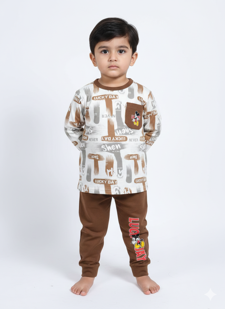 China Imported Kids Night Suit – Mickey Mouse “Lucky Day” Print | Soft Cotton Nightwear