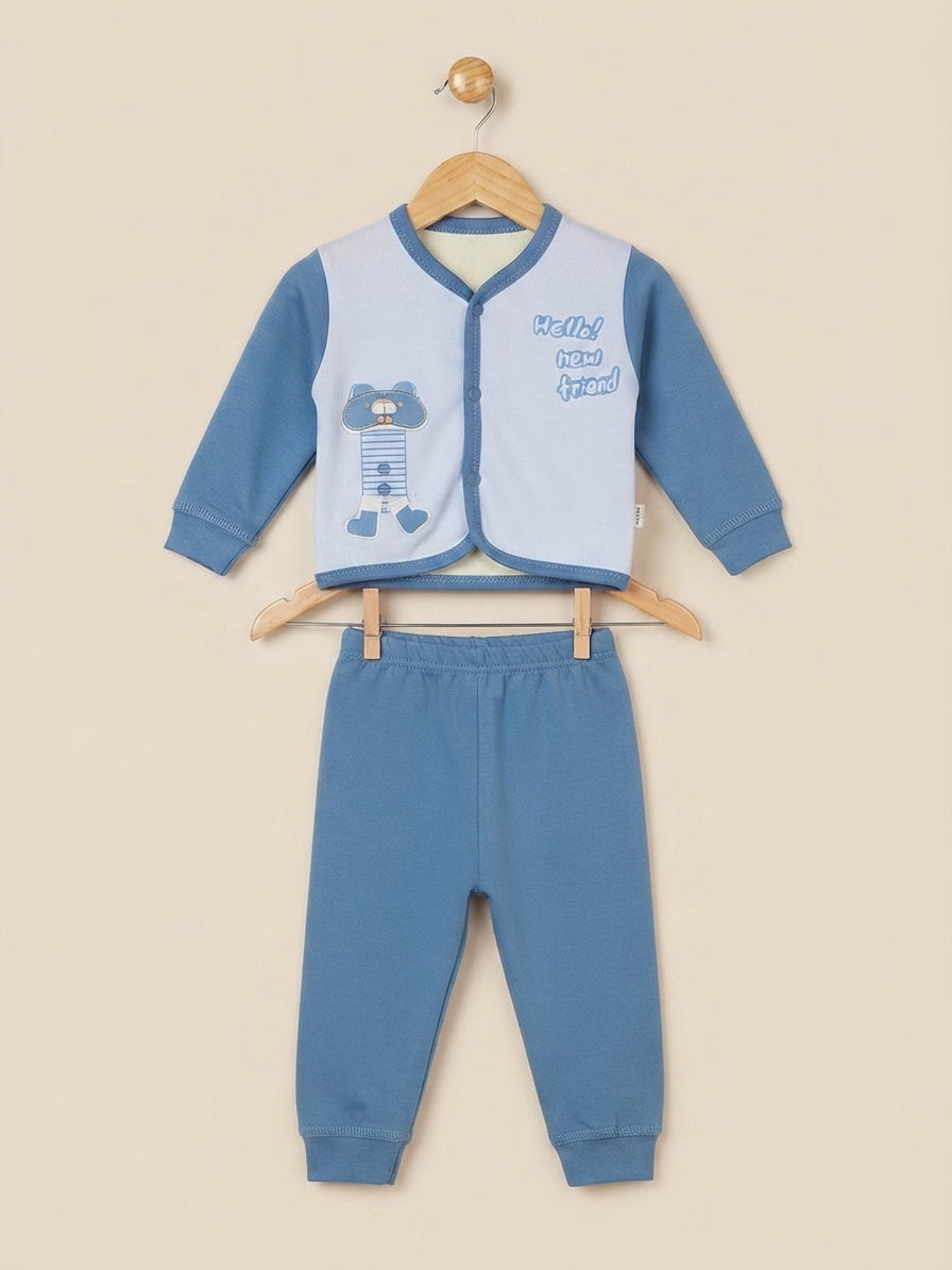 Cute Baby Cotton Full Sleeves Cardigan And Trouser Clothing Set For Daily Wear