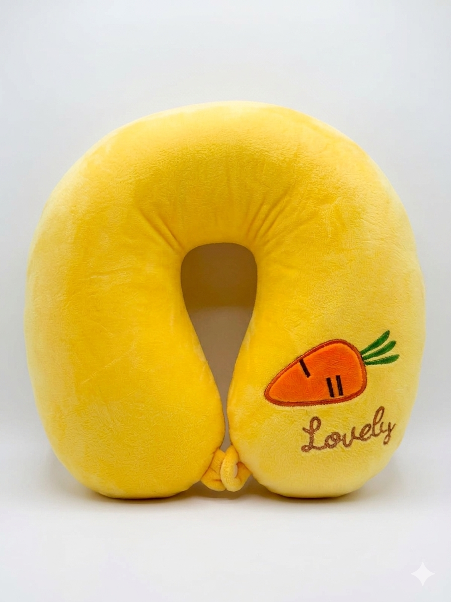 Comfortable Yellow Travel Neck Pillow – Soft Plush Support with Carrot Design
