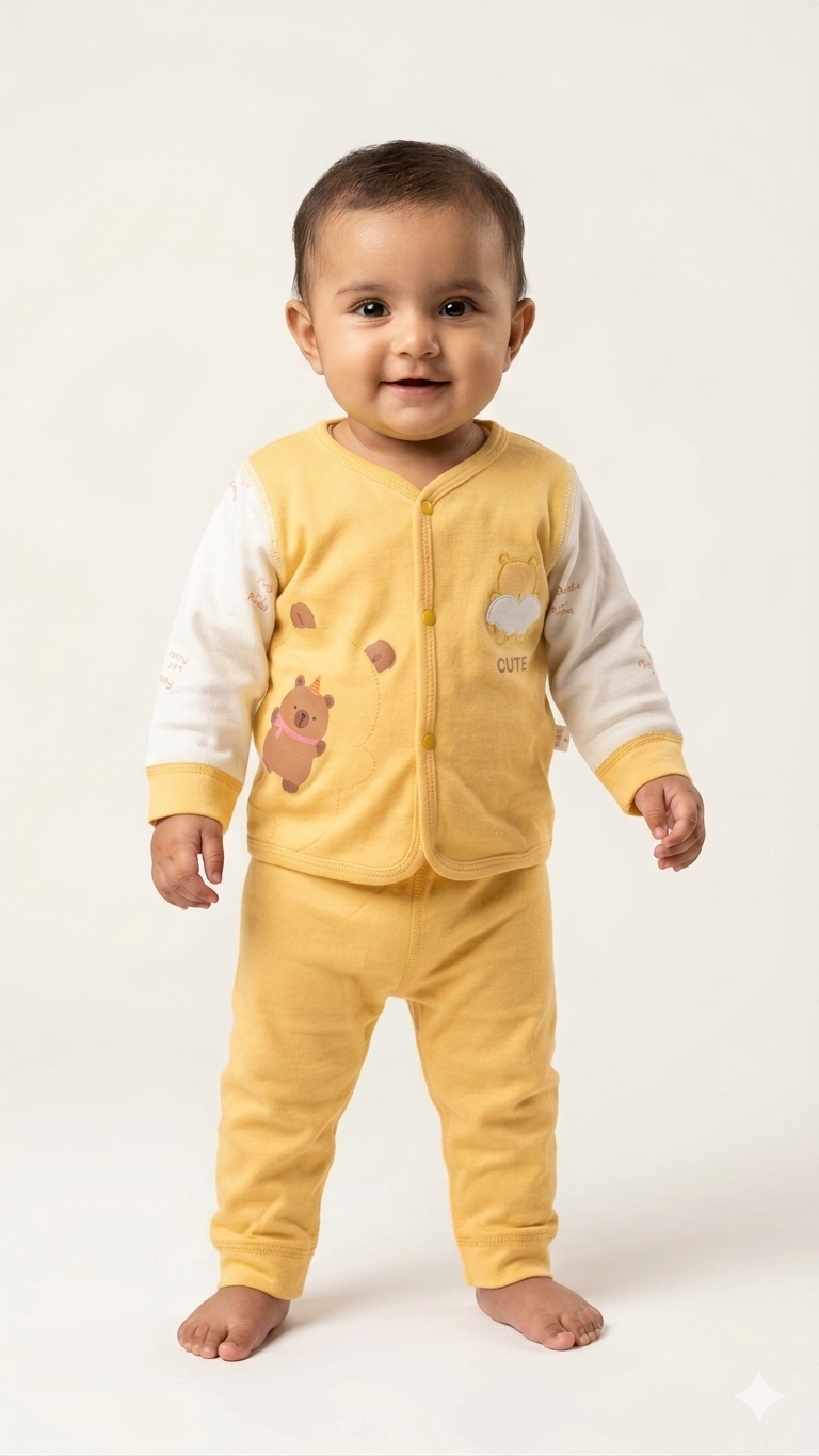 Soft Cotton Baby Lounge Set Comfortable Printed Long Sleeve Pajamas Featuring Cute Bear Outfit