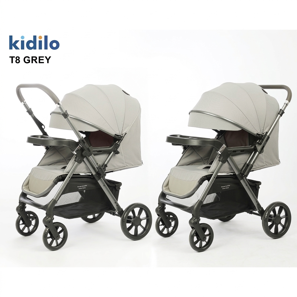 Kidilo T8 Premium Foldable Baby Stroller with Multi-Position Recline and Large Integrated Storage Basket
