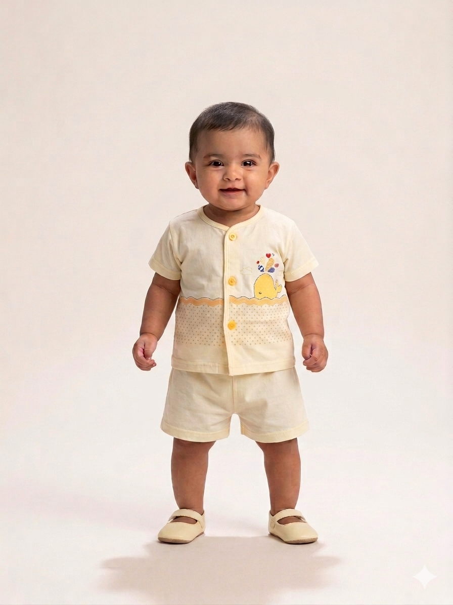 Soft Cotton Whale-Print Top and Shorts Set for Babies: Adorable Summer Comfort