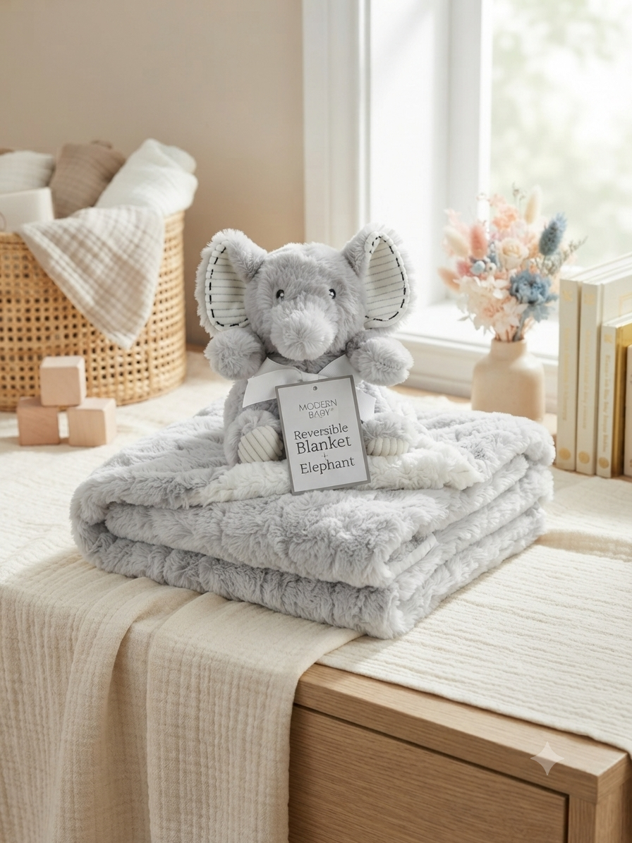 Soft Plush Animal Toy With Premium Reversible Baby Blanket Set For Ultimate Comfort Daily
