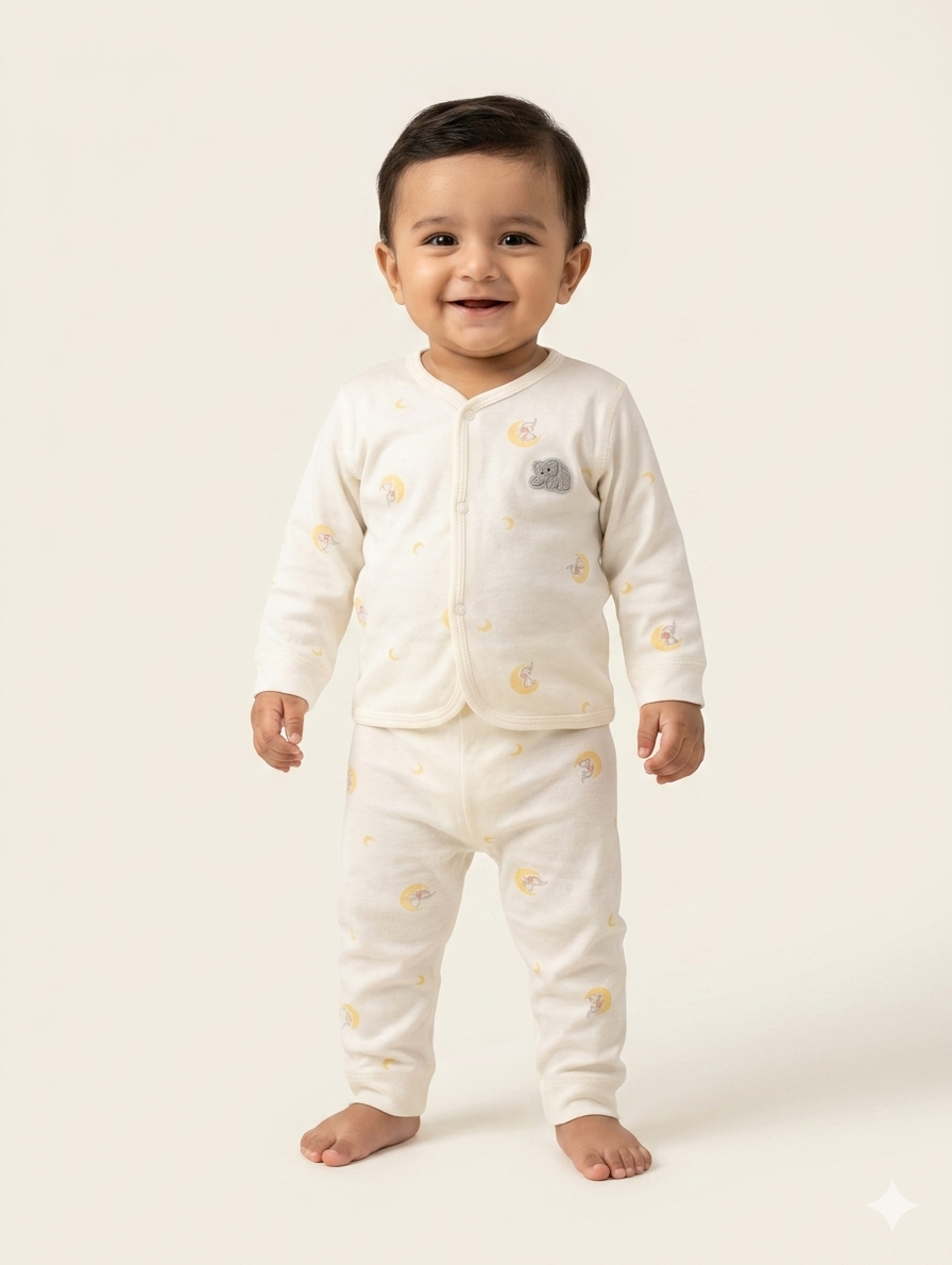 Soft Cream Moon and Star Print Two-Piece Cotton Baby Pajamas and Loungewear Set