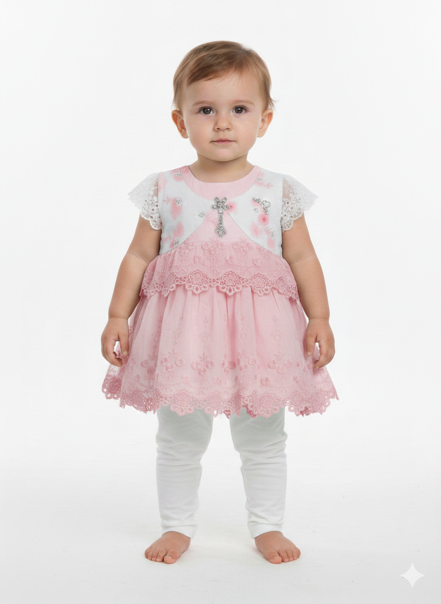 Baby Girls' Elegant Lace Tutu Dress with Leggings Set – Charming Party Wear in Pastels