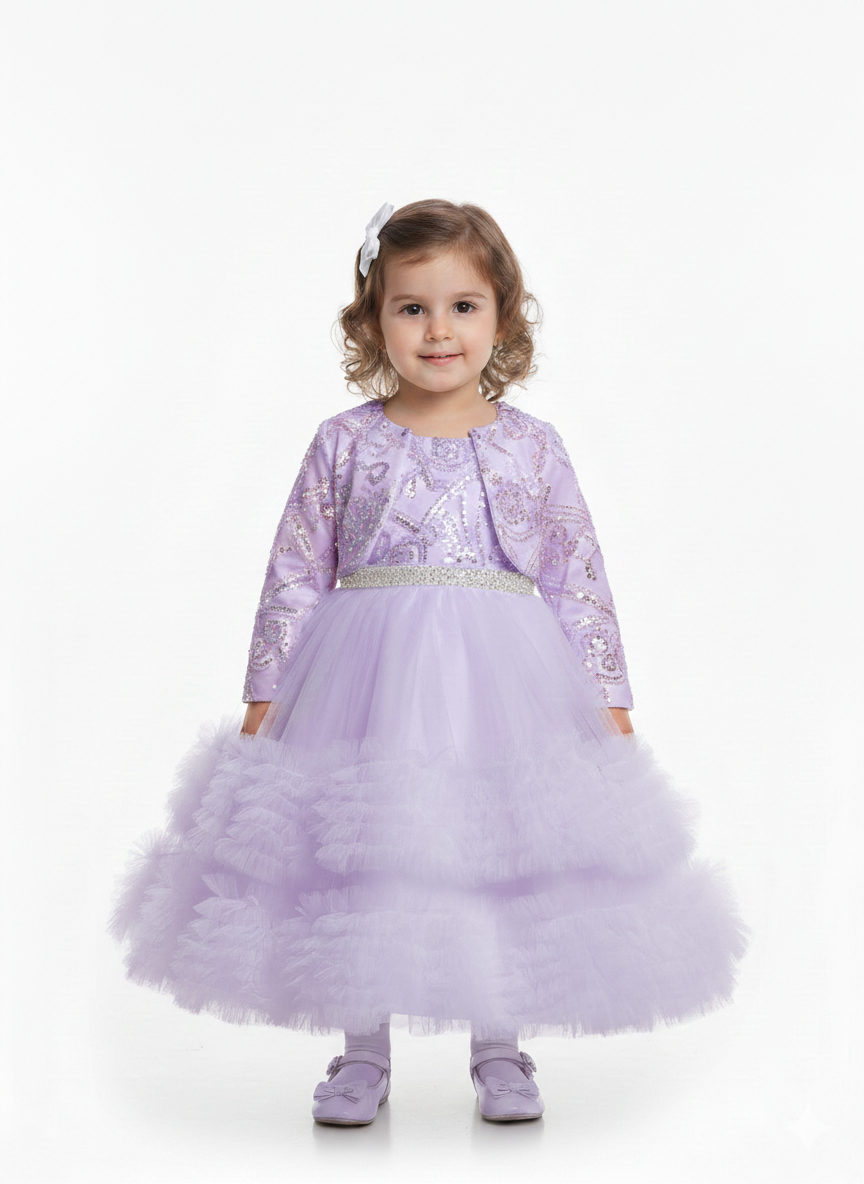 Elegant Toddler Girl Sequin Tulle Party Dress with Matching Bolero Jacket - Multiple Colors