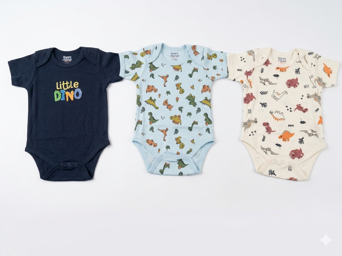 Adorable Little Dino Three Pack Baby Bodysuit Set Soft Cotton Infant One Piece Outfits