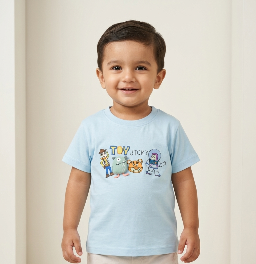 Disney Pixar Toy Story Light Blue Cotton Graphic Tee for Toddler Boys Casual Wear