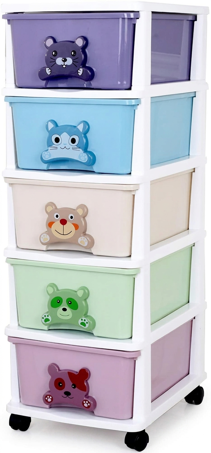 Multi-Tier Kids Toy Organizer Cart with Double-Sided Drawers and Rolling Wheels