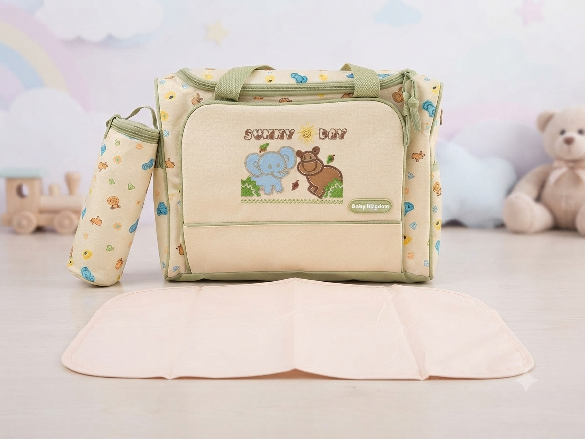 Practical Baby Diaper Bag Set Featuring Sunny Day Animal Embroidery For Modern Parents