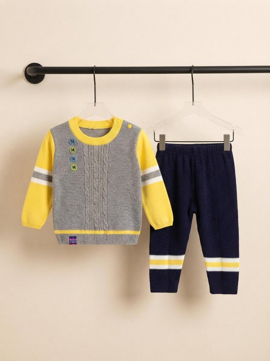 Cozy Knit Sweater And Matching Trouser Winter Outfit Set For Cute Kids Daily Wear