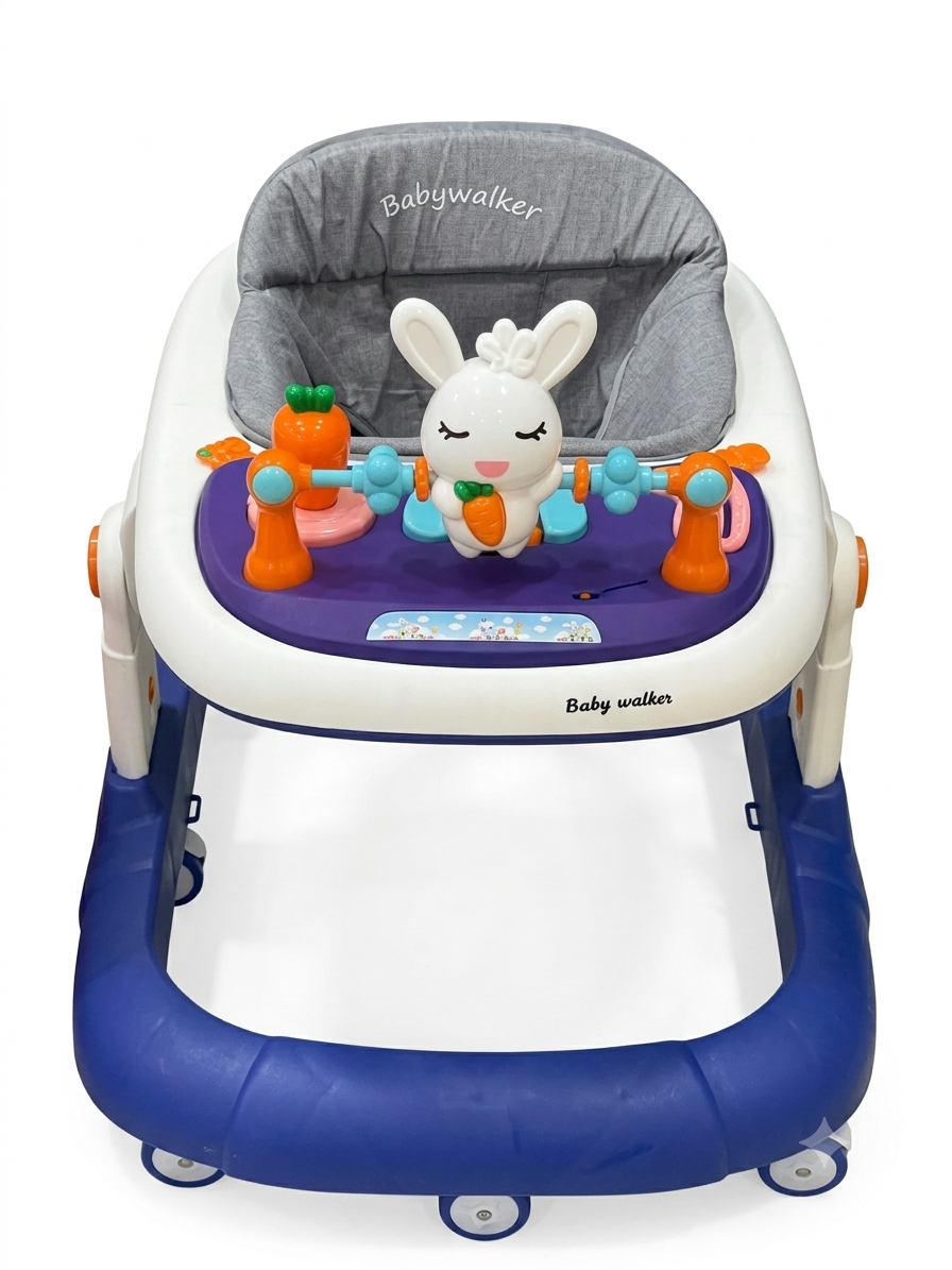 Adjustable Baby Walker with Interactive Toy Tray, Comfortable Padded Seat, Grey White