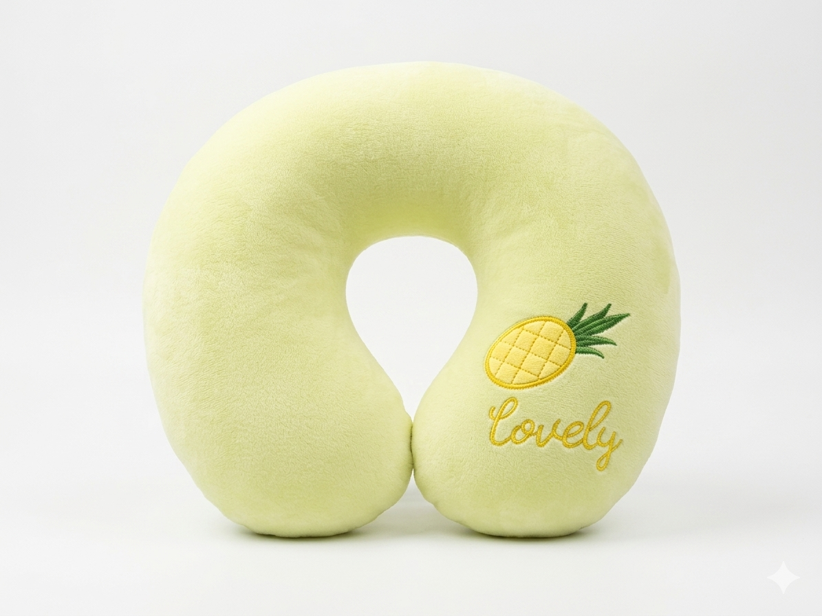 Comfortable Pastel Green Travel Neck Pillow – Soft Plush Pineapple Design