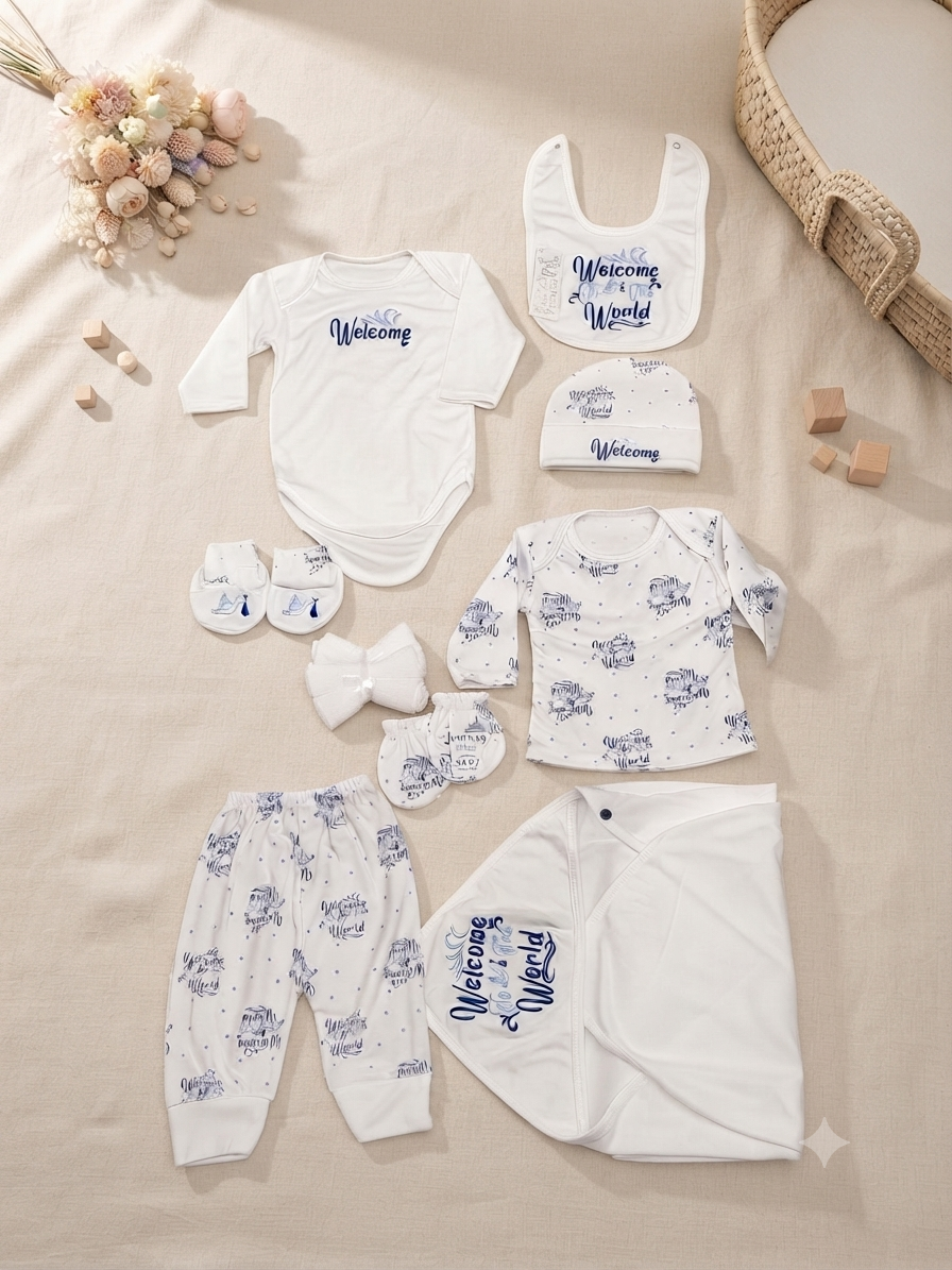 Soft Cotton Welcome To The World Newborn Baby Gift Set With Essential Clothing Accessories
