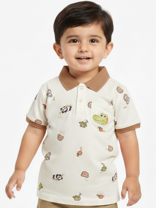 Adorable Toddler Boys' Animal Print Cotton Polo Shirt in Four Vibrant Summer Pastel Colors