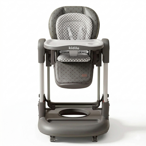 Kidilo Deluxe Adjustable High Chair with Reclining Seat, Removable Tray, and Rolling Swivel Wheels
