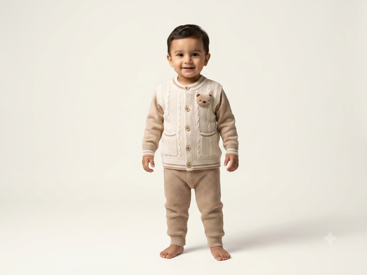 Comfortable Knitted Sweater Vest And Waffle Pant Set For Your Little Toddler Boy Winter Outfit