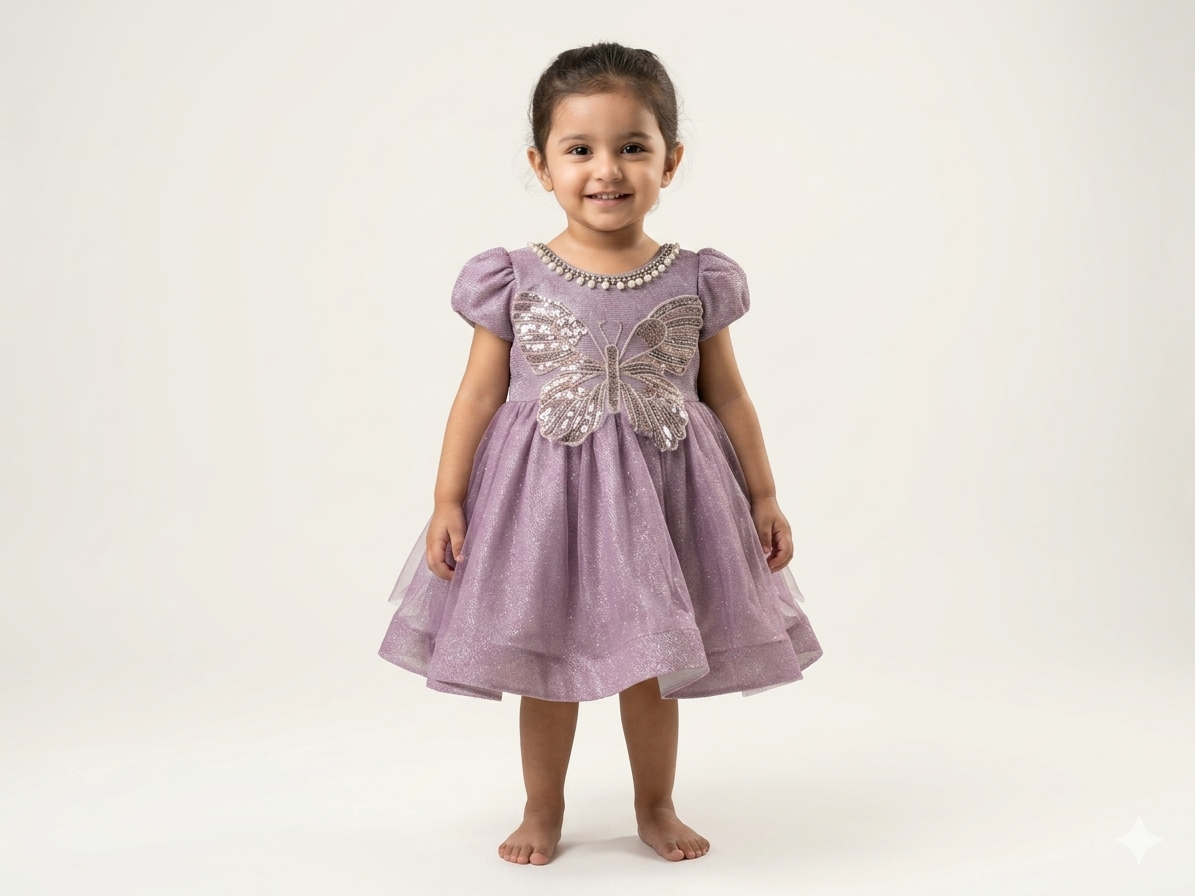 Adorable Toddler Girls Sparkly Butterfly Sequin Tulle Party Dress - Lavender Purple
