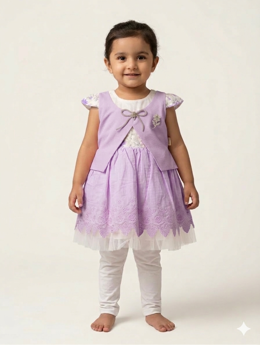 Elegant Girls' Three-Piece Embroidered Party Dress Set with Waistcoat and Leggings in Four Colors