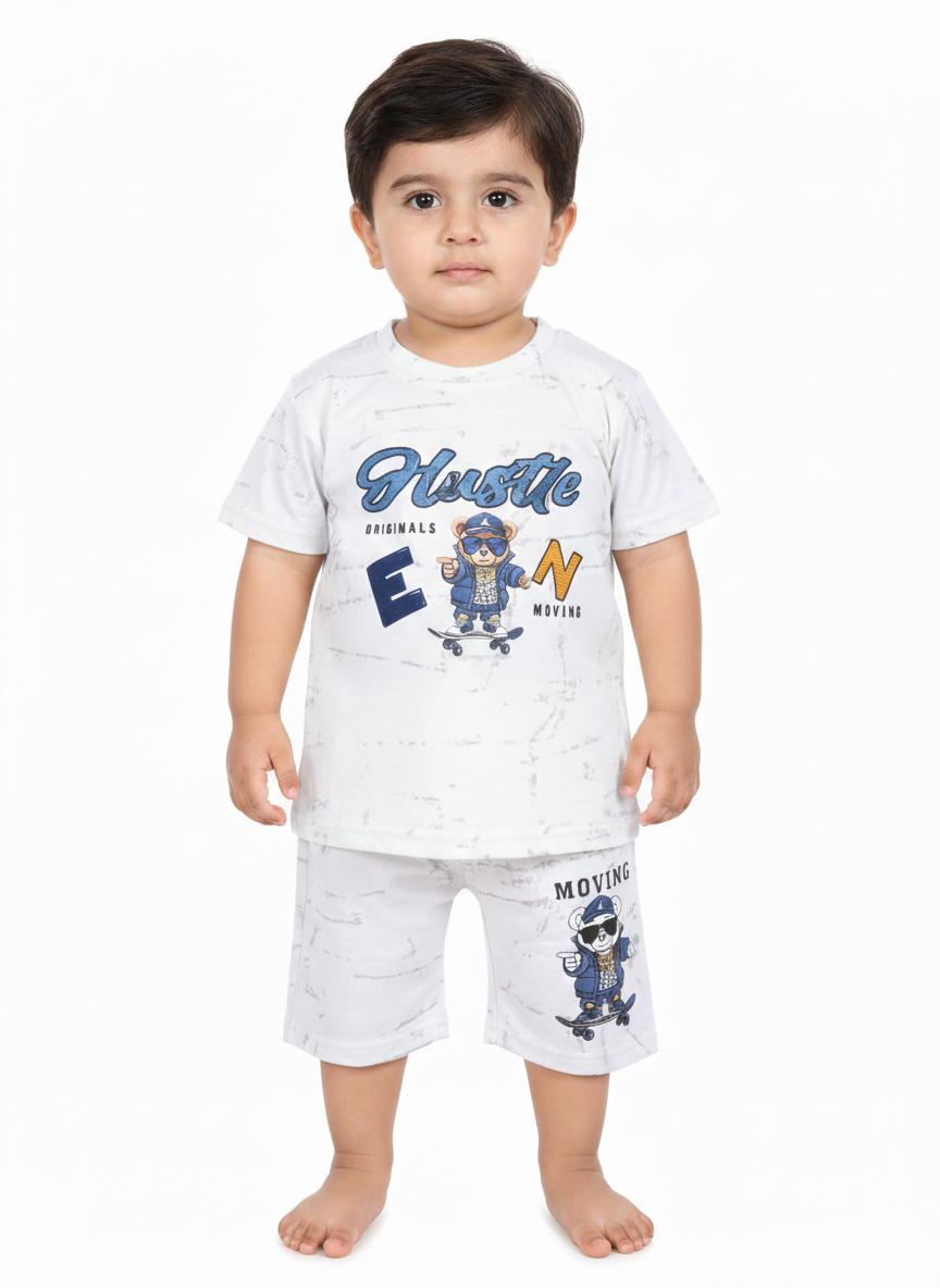 Boys' Premium Cotton "Hustle" Graphic Tee and Shorts Summer Set - Stylish Comfort Wear
