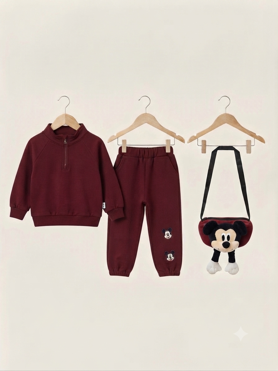 Kids Fleece Sweatshirt Full Length Trouser Matching Crossbody Bag Set for Girls