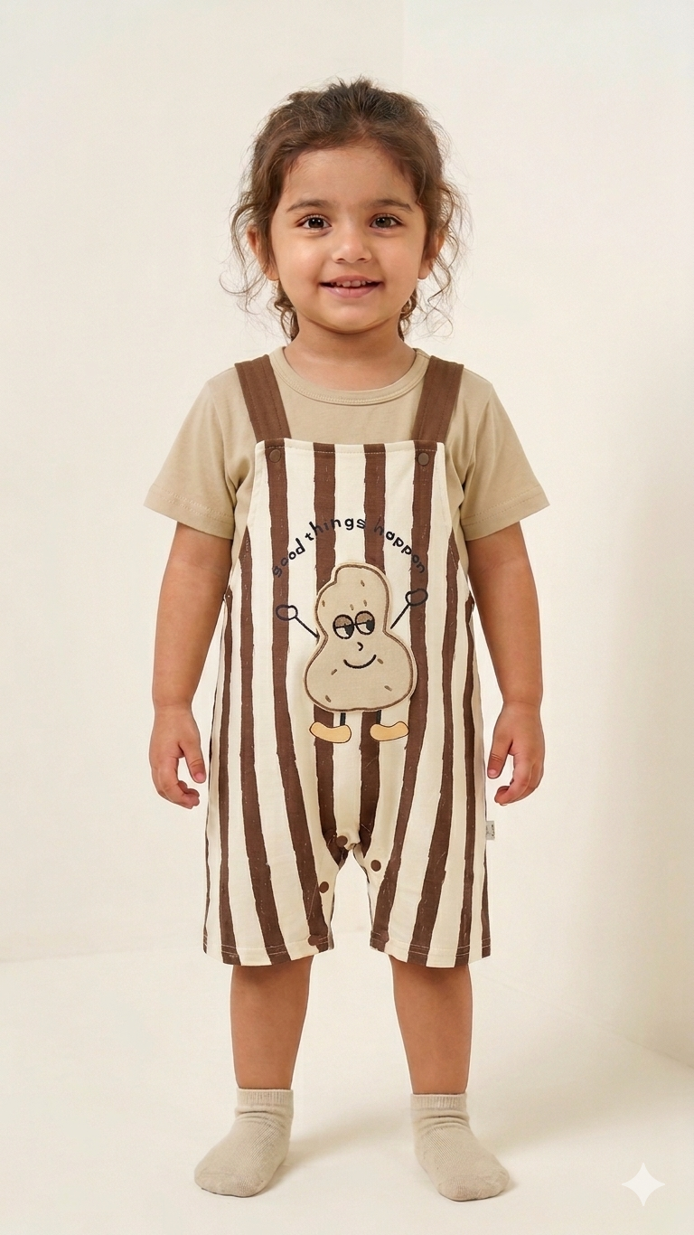 Cute Striped Cotton Toddler Overall Set with Graphic Print for Boys and Girls
