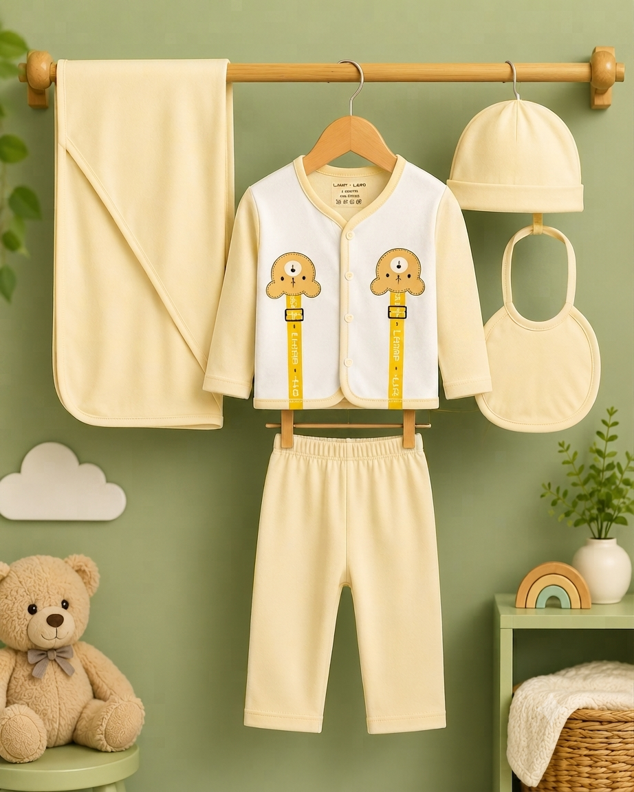 Cute Bear Print Baby Clothing Set Soft Cotton Outfit For Newborn Boys Girls