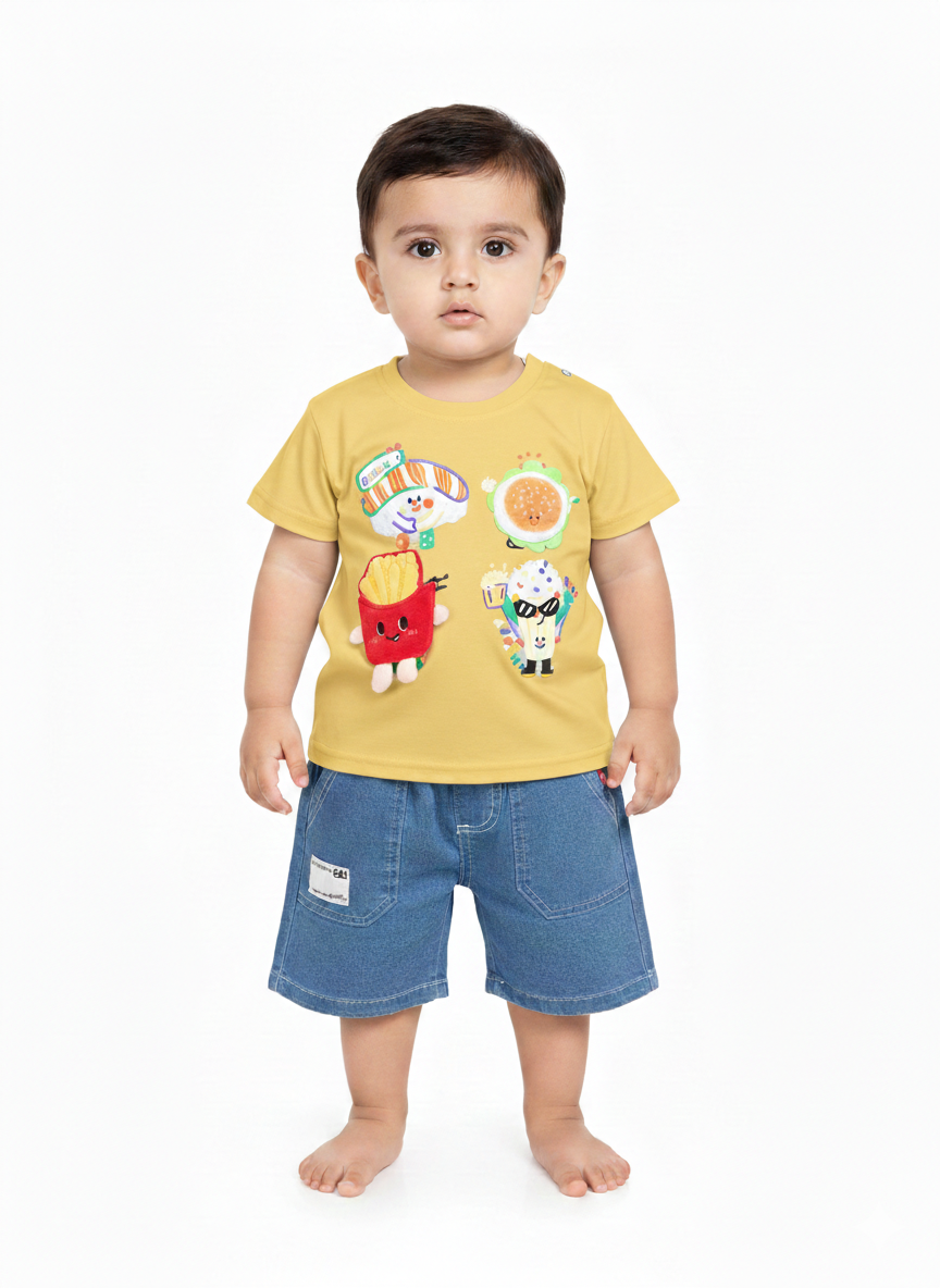 Toddler Boys' Fast Food Graphic Tee and Denim Shorts Two-Piece Summer Casual Outfit Set