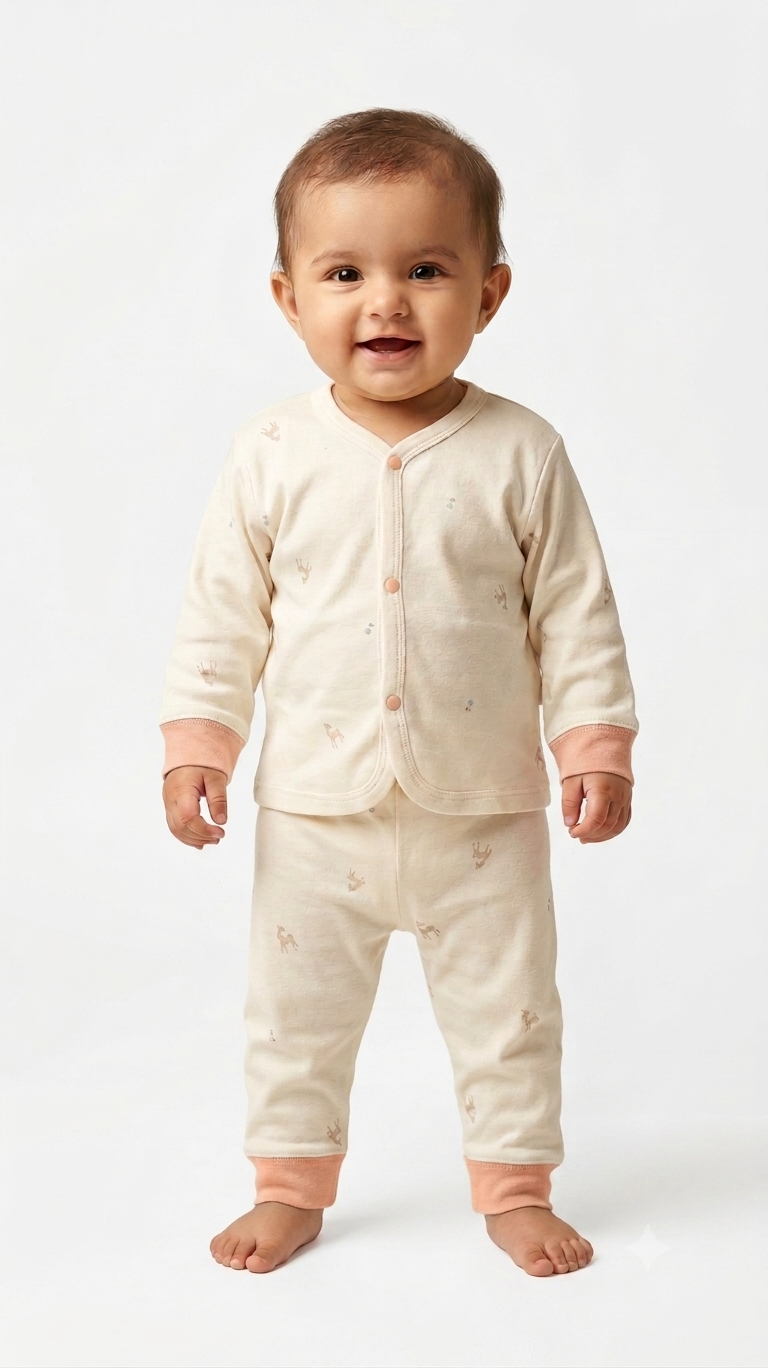 Soft Cotton Baby Loungewear Set with Whimsical Deer Print & Comfortable Cuffed Design