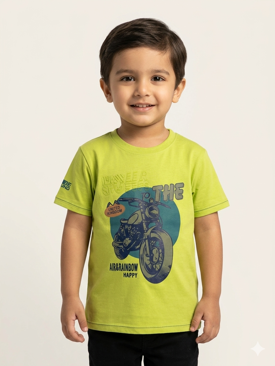 Boys Graphic Motorcycle T-Shirt Comfortable Cotton Short Sleeve Crew Neck Top for Active Kids