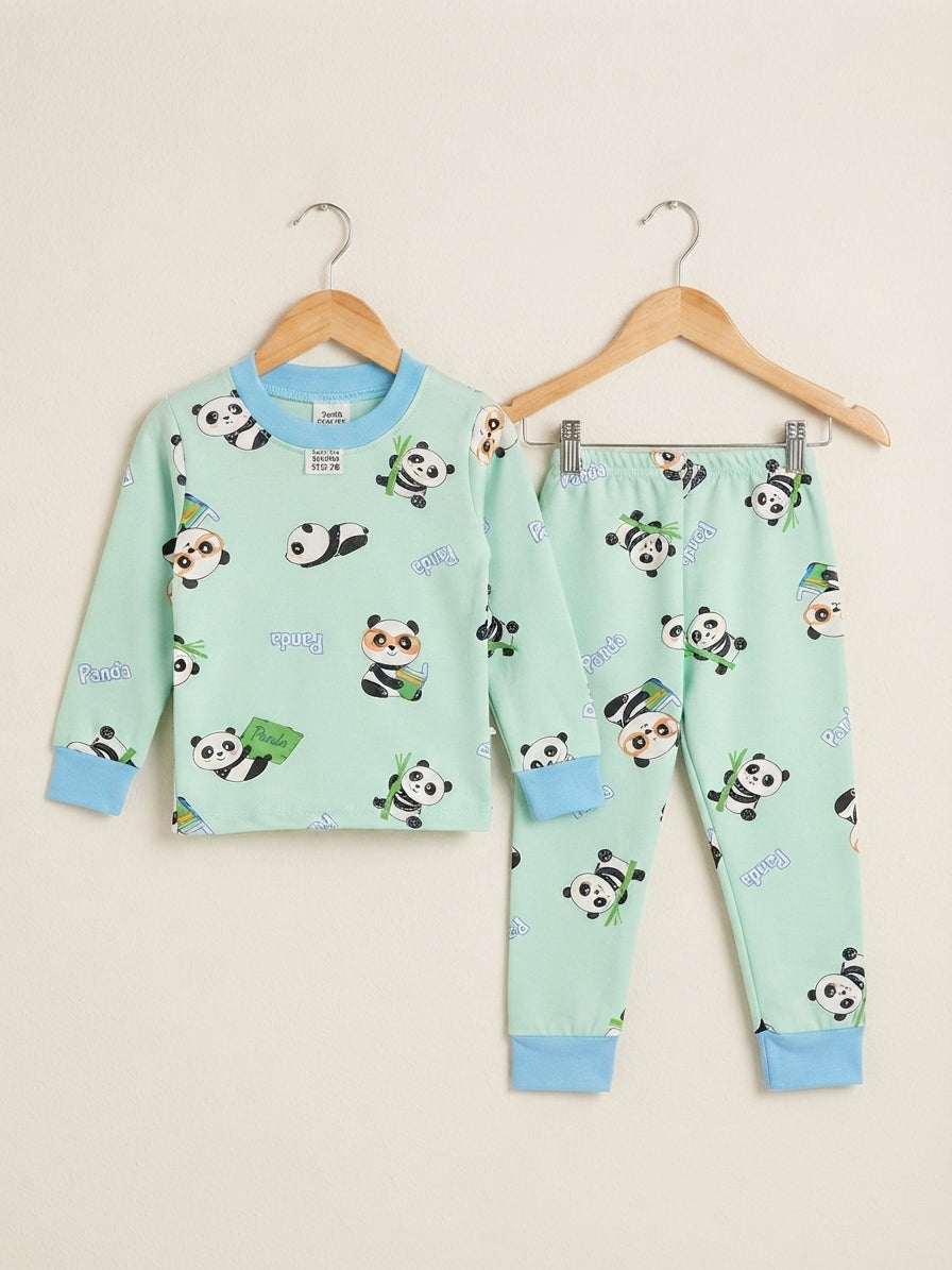 Soft Cotton Baby Sleepwear Set – Mint Green with Cute Panda Print