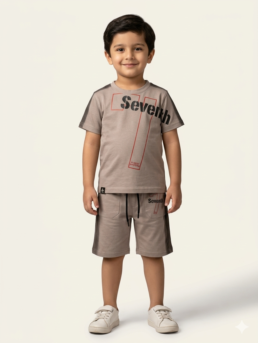 Boys' Premium Two-Piece Seventh Urban Short Set in Earthy Taupe and Deep Mocha Brown
