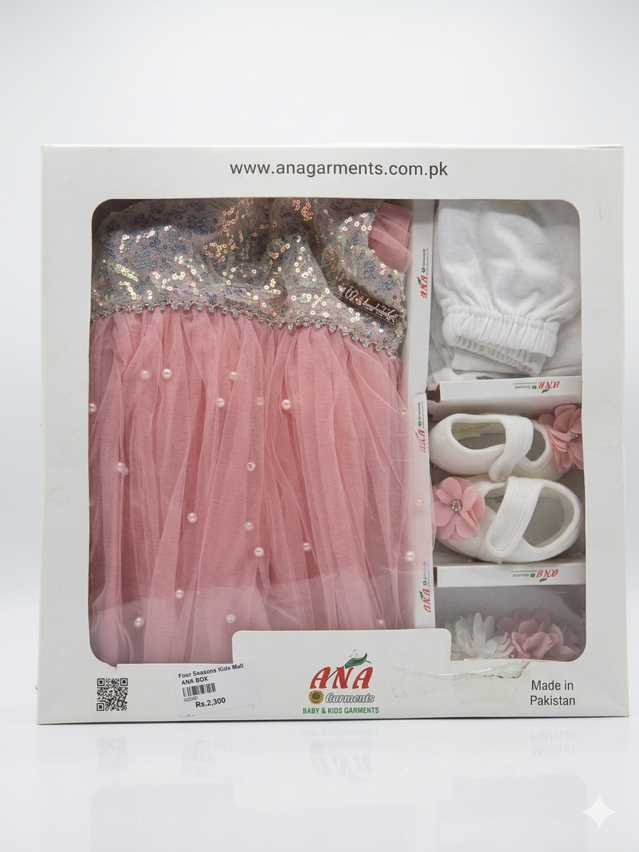 Premium Yellow Embroidered Baby Frock Gift Box Set With Matching Accessories For Special Occasions