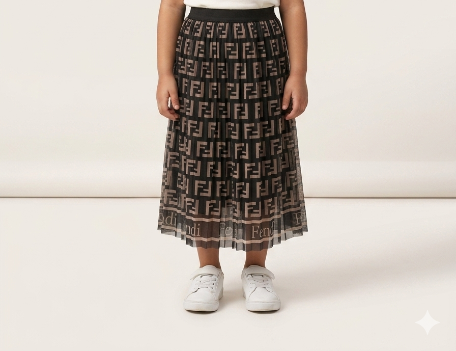 Girls Designer Inspired Monogram Pleated Tulle Skirt Elegant Fashion Bottoms For Parties And Special Occasions