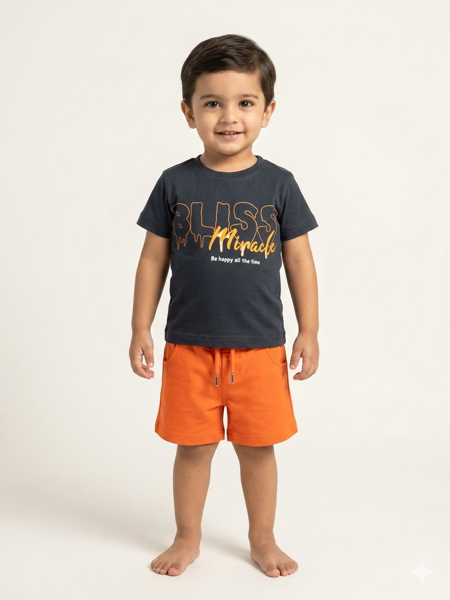 Toddler Boy Bliss Miracle Graphic Tee and Shorts Set Premium Cotton Kids Summer Playwear