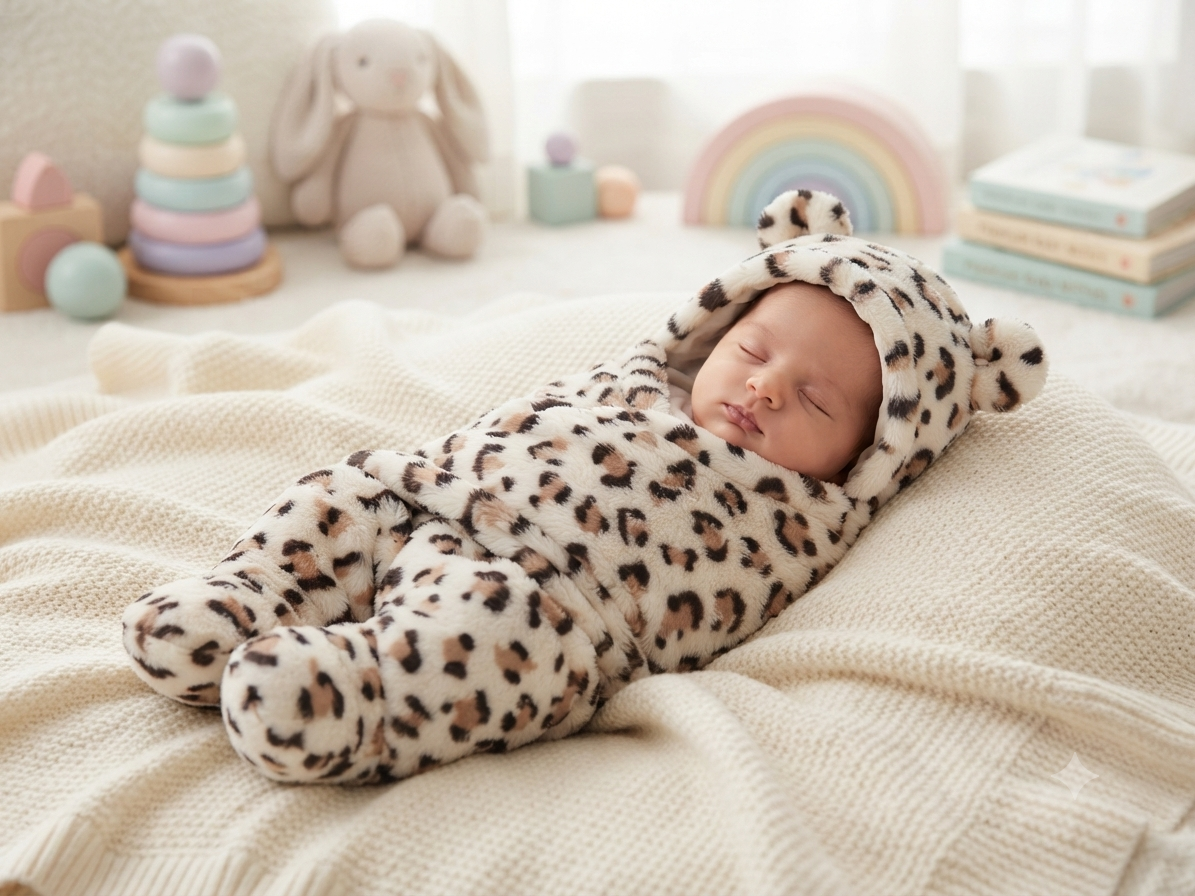 Soft Leopard Spots/Dots Baby Swaddle Wrap and Hooded Sleeping Bag Set