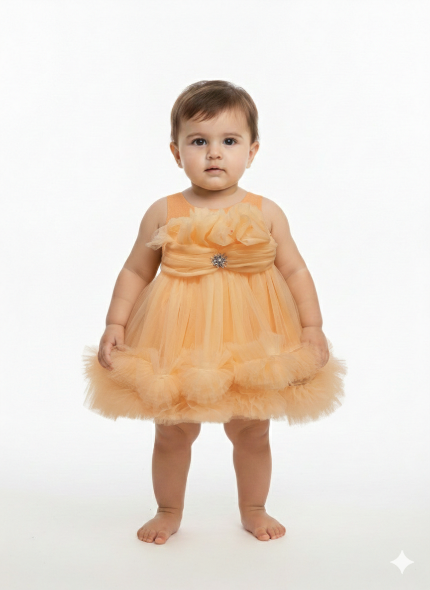 Radiant Tulle Princess Baby Boutique Dress: Sparkling Rhinestone Tutu Gown for Special Occasions and Birthdays