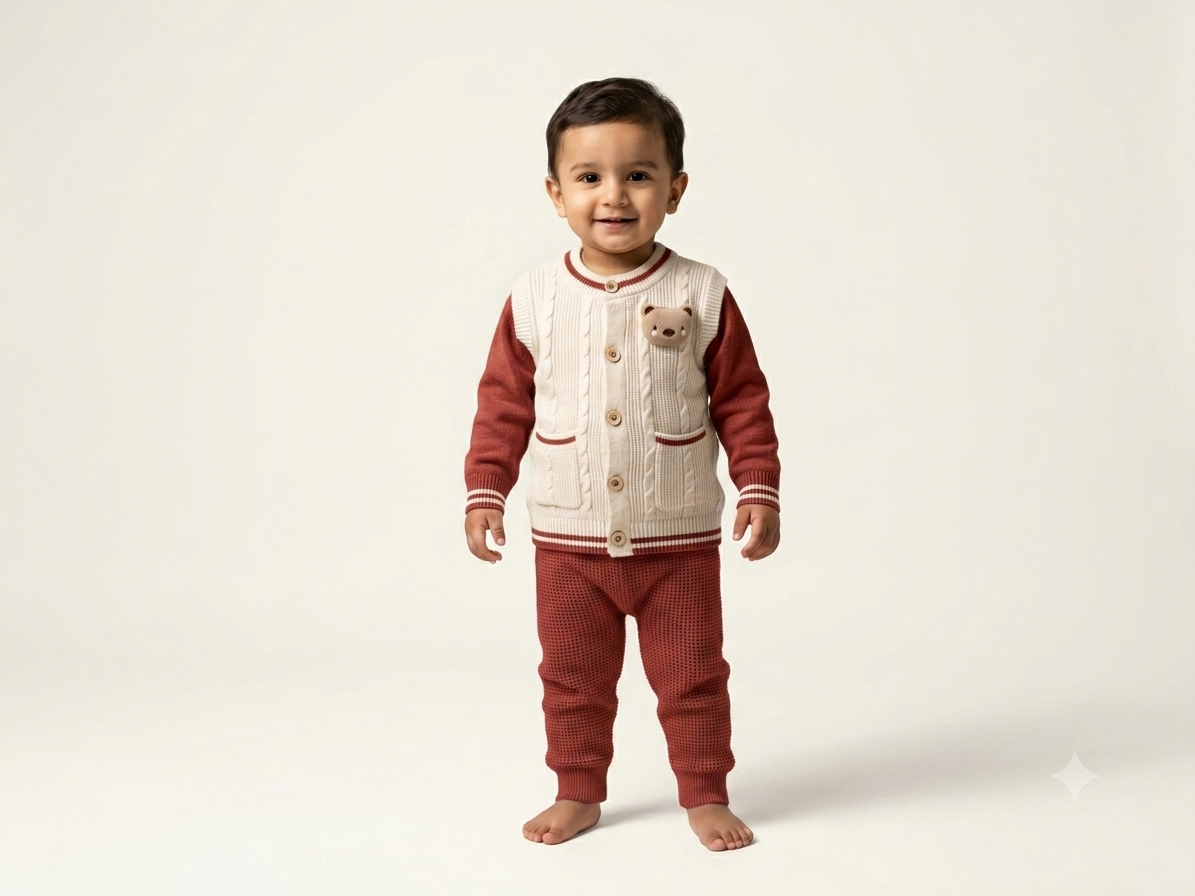Comfortable Knitted Sweater Vest And Waffle Pant Set For Your Little Toddler Boy Winter Outfit