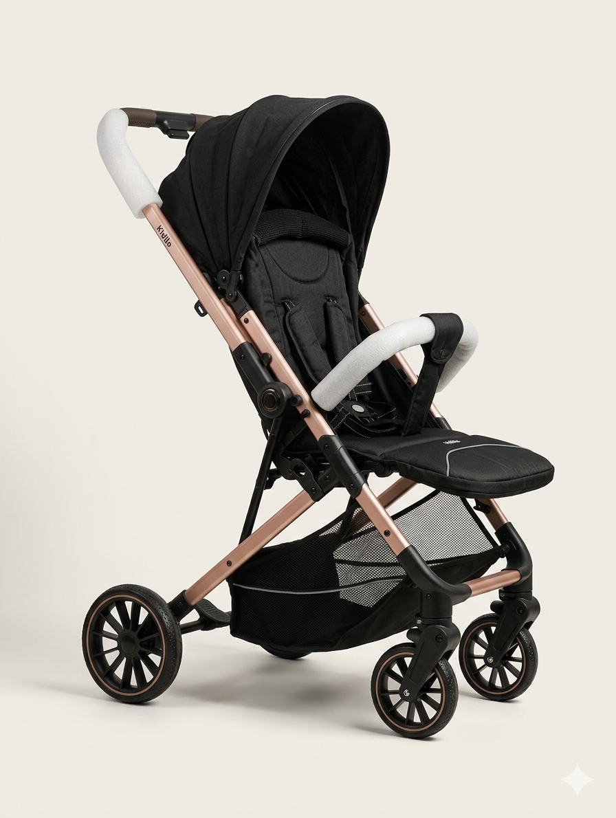 Premium Rose Gold and Black Lightweight Compact Stroller for Modern Travel and Easy Storage