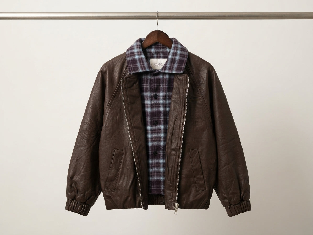 Stylish Faux Leather Jacket With Plaid Collar For Kids Cool Winter Outerwear Outfit