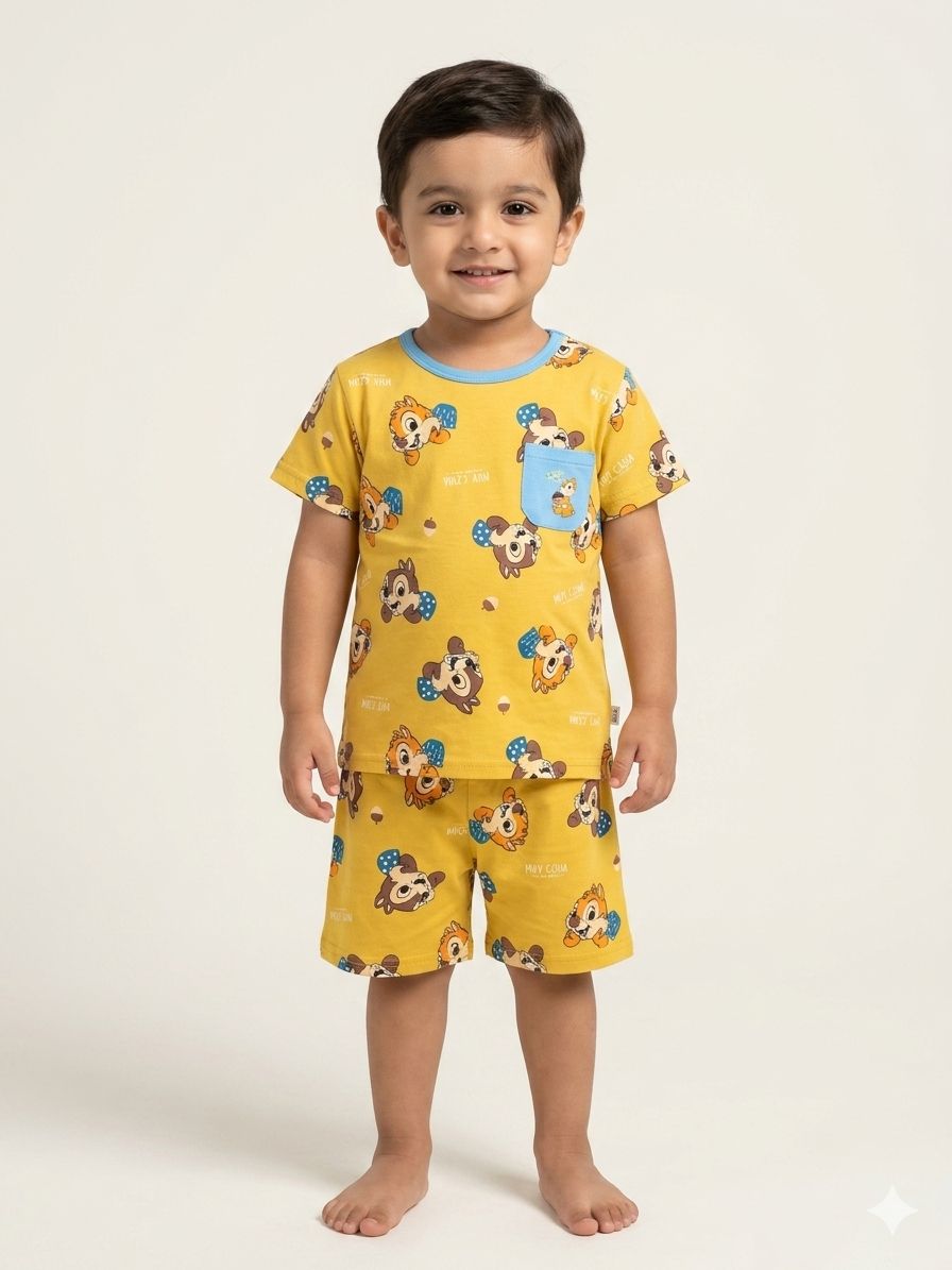Boys Chip 'n Dale Yellow Graphic T-Shirt and Shorts Lounge Set - Kids Summer Sleepwear