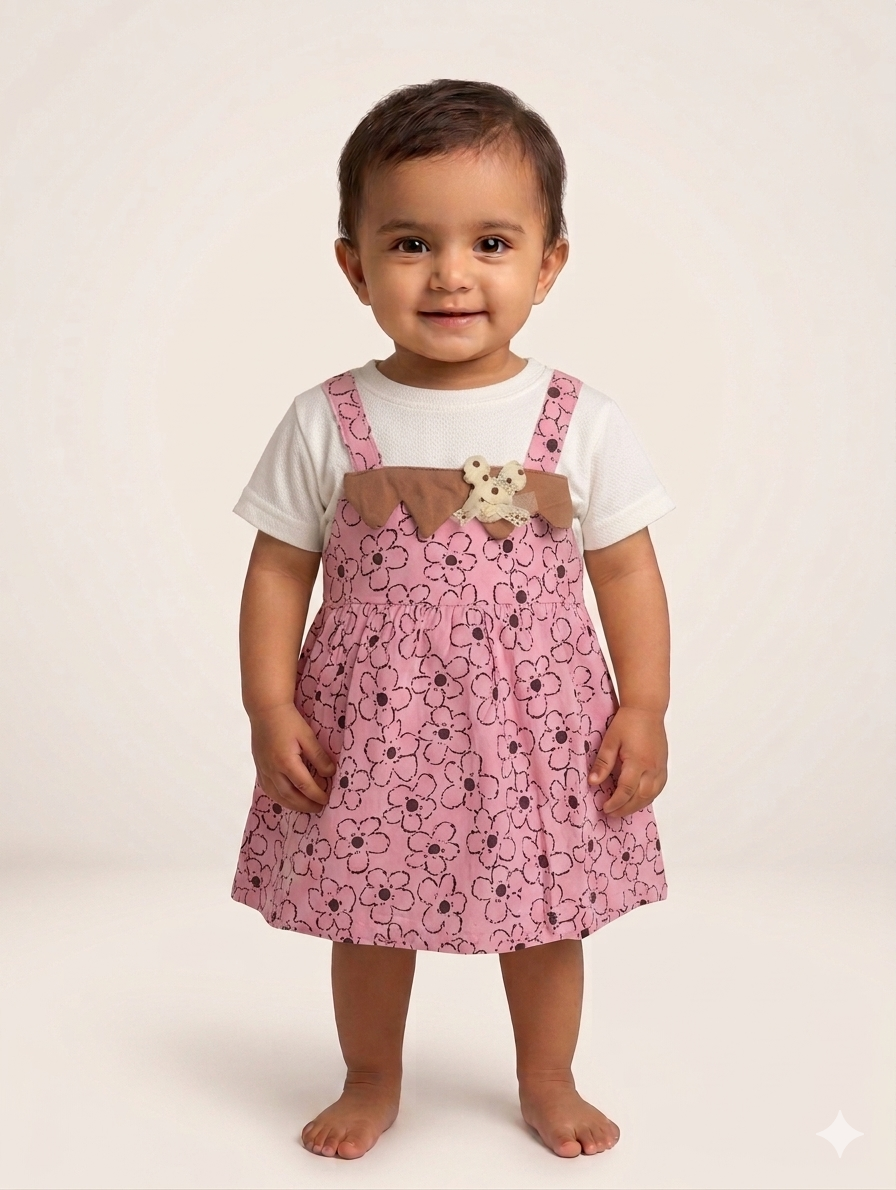 Adorable Toddler Girls Floral Pinafore Dress Set with White Inner Tee for Casual Wear