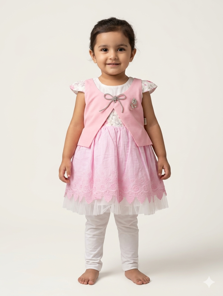 Elegant Girls' Three-Piece Embroidered Party Dress Set with Waistcoat and Leggings in Four Colors