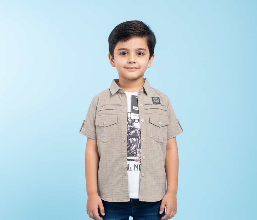 Boys Trendy Sleeve Utility Shirt With inner T shirt Graphic Tee