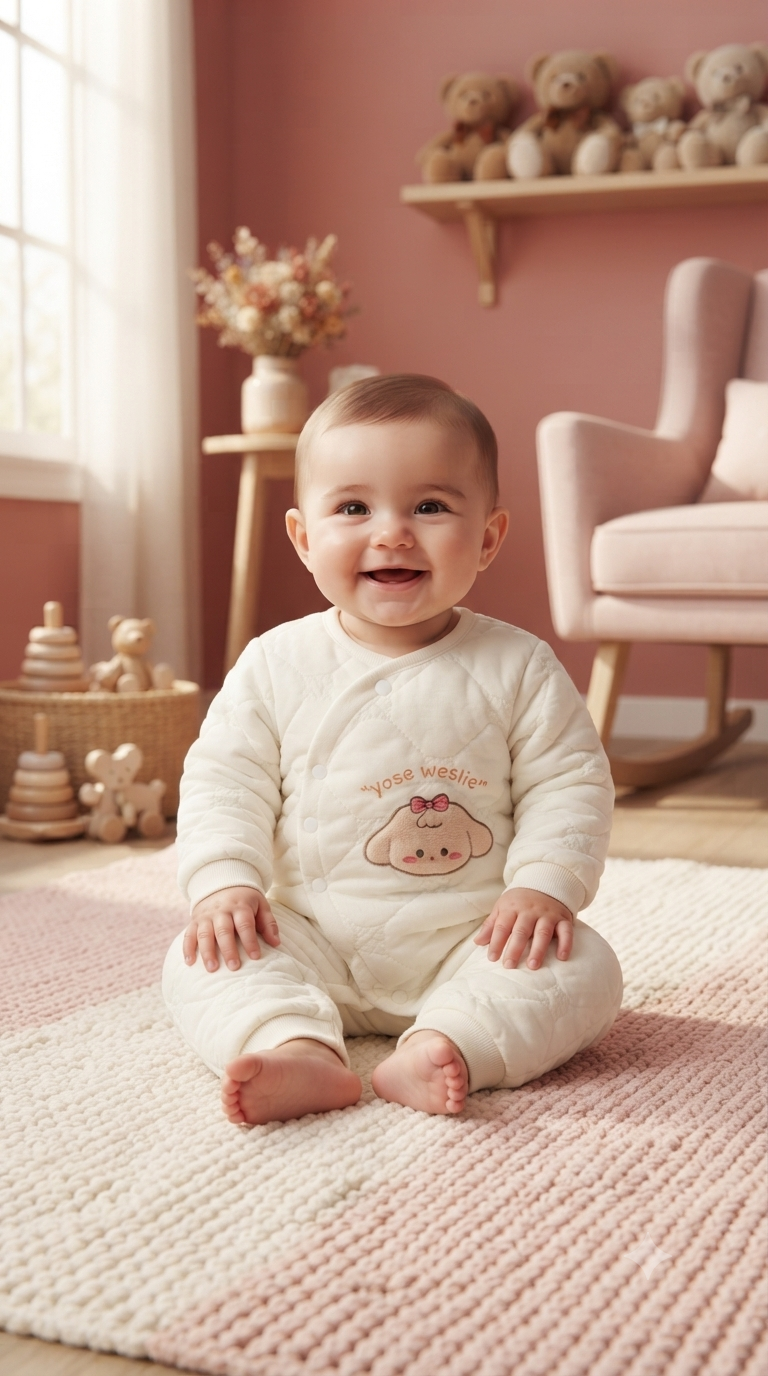 Soft Quilted Baby Romper With Cute Puppy Graphic And Comfortable Snap Button Closure